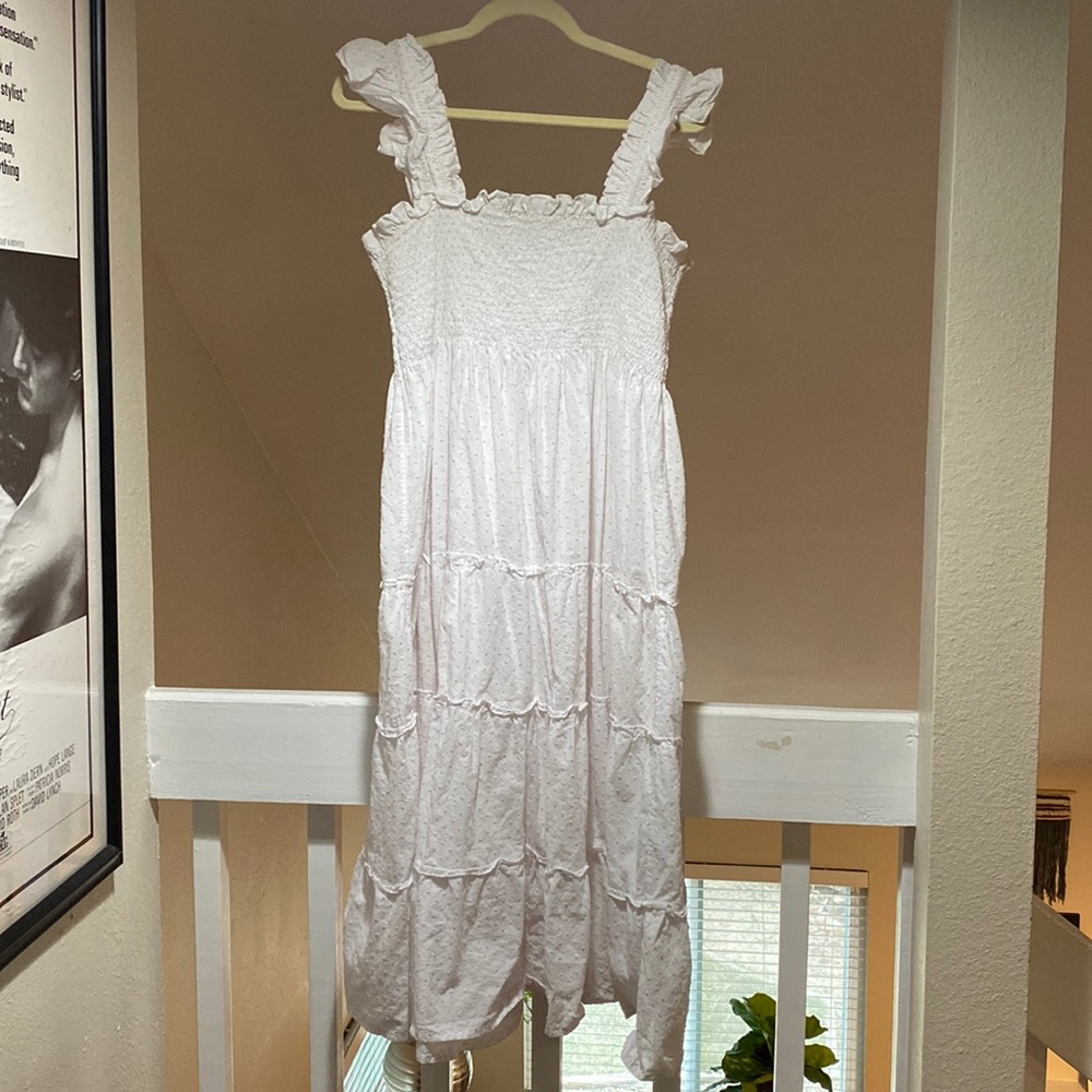 Nap Dress Ellie - white/pink semi-sheer Swiss dot